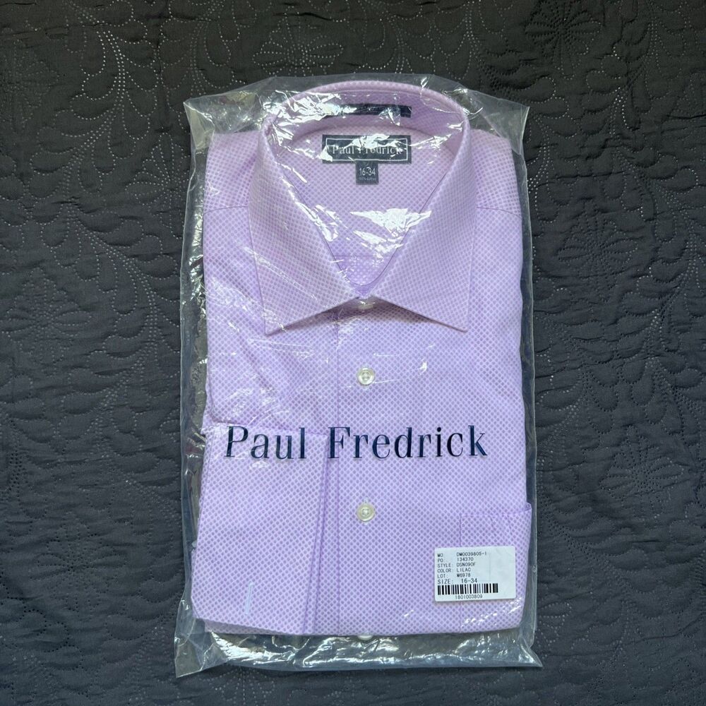 Paul Fredrick Finest Long Staple Cotton Stripe Lilac Shirt Monogrammed EDE 16-34
